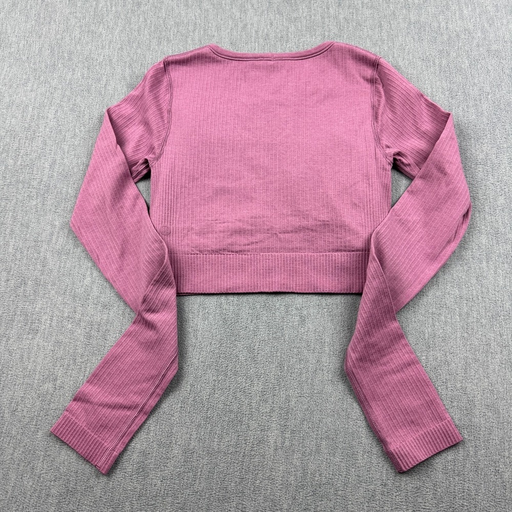 Lululemon Top Women 4 pink Ribbed Ebb To Street Long Sleeve Cropped Yoga Padded - Picture 10 of 11